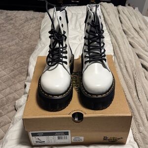Dr. Martens White Combat Boots with Black Laces